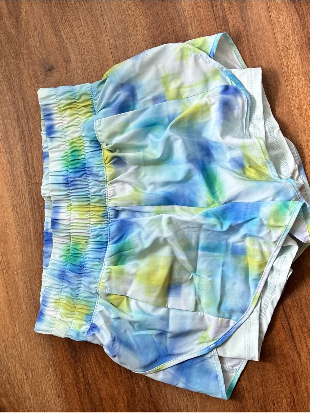 Avia Women's Tie-Dye Athletic Shorts - Blue, Yellow & Green